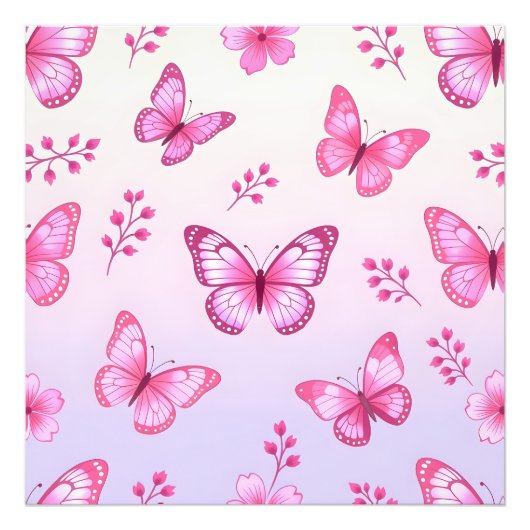 Impression Photo Papillons roses et motif de fleurs (Devant)