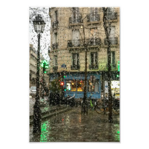 Impression Photo Paris Café et Lampe en pluie -