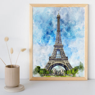 Impression Photo Paris France Tour Eiffel Aquarelle