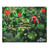 Impression Photo Parrot écarlate macaw dans la jungle avec des fleu (Devant)