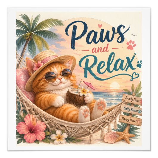 Impression Photo Patte et Relax Plage Chat (Devant)