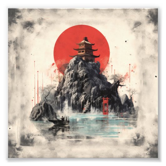 Impression Photo Paysage chinois avec petite maison en hauteur (Devant)