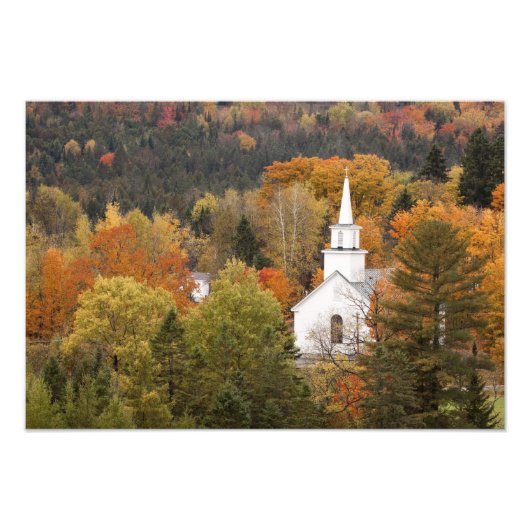 Impression Photo Paysage d'automne avec église, Vermont, USA (Devant)
