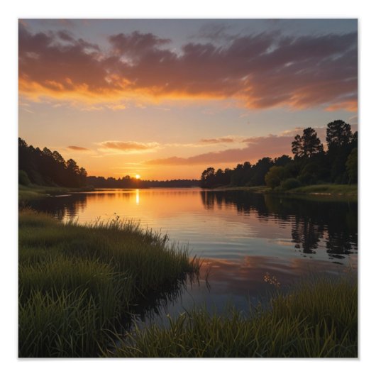 Impression Photo Paysage de coucher de soleil paisible (Devant)