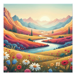 Impression Photo Paysage de montagne moderne et coucher de soleil v