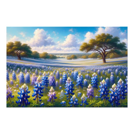 Impression Photo Paysage de prairie de bleuets du Texas (Devant)