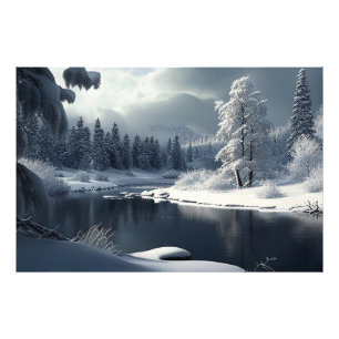 Impression Photo Paysage fluvial enneigé : une idylle hivernale