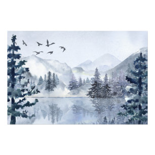 Impression Photo Paysage hivernal du lac de montagne Waterton