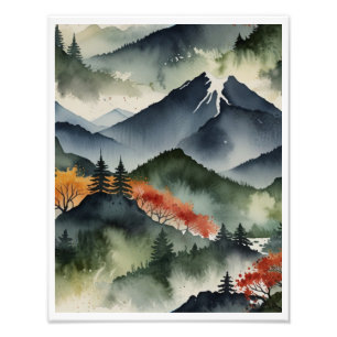 Impression Photo Paysage montagneux japonais vintage