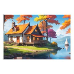 Impression Photo Paysage naturel avec un chalet en dehors du lac-56