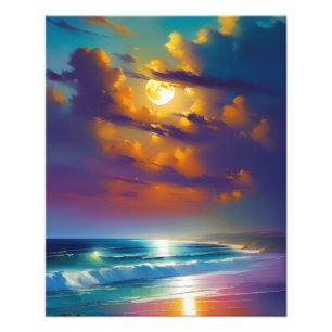 Impression Photo Paysage océanique de rêve : Plage au clair de lune