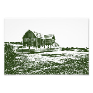 Impression Photo Paysage rural maison de ferme de style coupe
