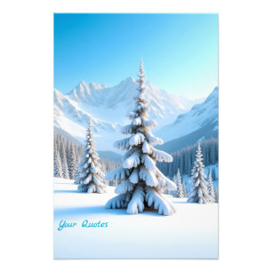 Impression Photo Paysage serein de montagne enneigée et pin d'hiver