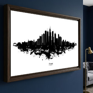 Impression Photo Paysage urbain de Chicago en aquarelle noir et bla