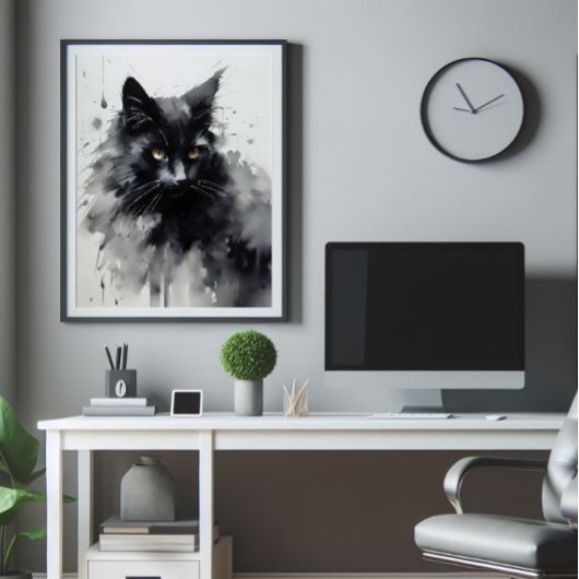 Impression Photo Peinture à l'encre de chat noire