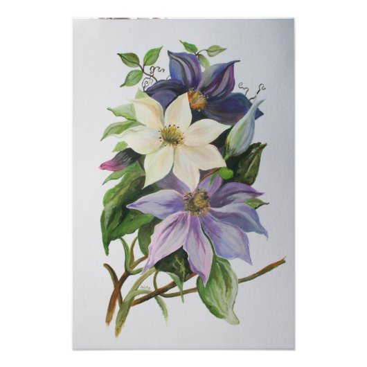Impression Photo Peinture acrylique de la vigne Lilac Clematis (Devant)
