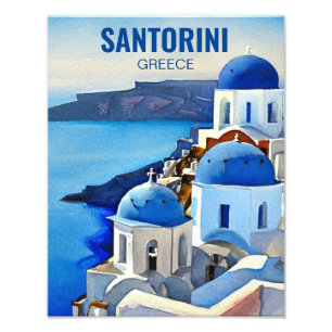 Impression Photo Peinture aquarelle de Santorin Grèce