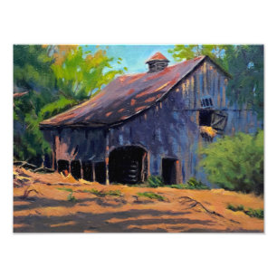 Impression Photo Peinture de grange rustique bleue orange verte Mis