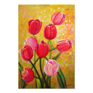 Impression Photo Peinture de tulipes roses et rouges