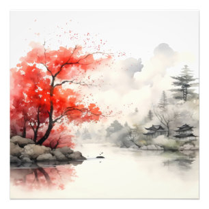 Impression Photo Peinture d'encre asiatique sur les berges de la ri
