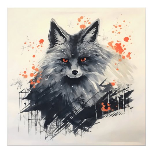 Impression Photo Peinture d'encre Black Fox (Devant)
