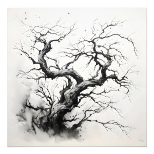 Impression Photo Peinture en encre d'arbre foncé