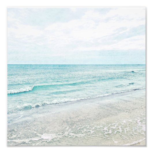 Impression Photo Peinture Ocean Waves Aqua Aquarelle bleu clair (Devant)