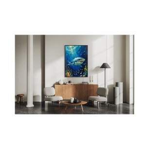 Impression Photo Peinture vibrante de requin majestueux sous-marin