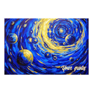 Impression Photo Peinture Vortex Galaxie Céleste Bleu Or Cosmique