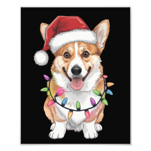 Impression Photo Pembroke Welsh Corgi Père Noël Lumières des arbres