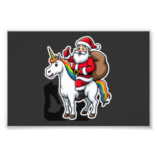 Impression Photo Père Noël de Noël à cheval sur une Licorne - Fille