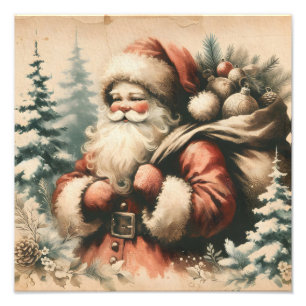 Impression Photo Père Noël rétro avec ornements