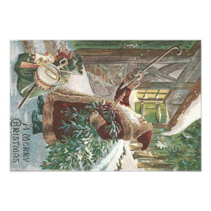Impression Photo Père Noël Sapin de Noël Sac de Jouets Cottage