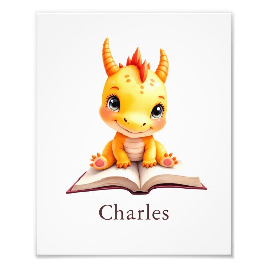 Impression Photo Personalized Baby Dragon Reading Custom Art Print (Devant)