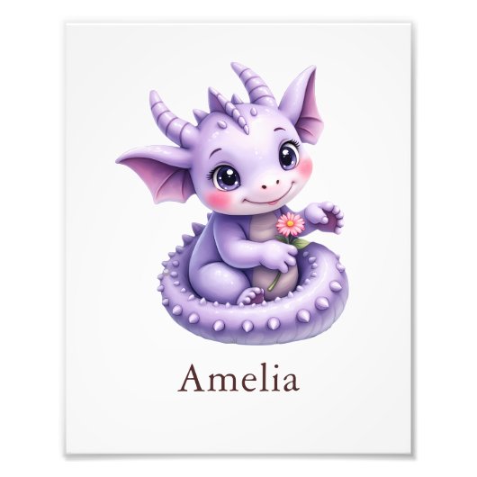 Impression Photo Personalized Purple Dragon Whimsical Nursery Art (Devant)