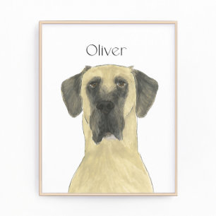 Impression Photo Personnalisé Fawn masqué Grande Dane Dog Art