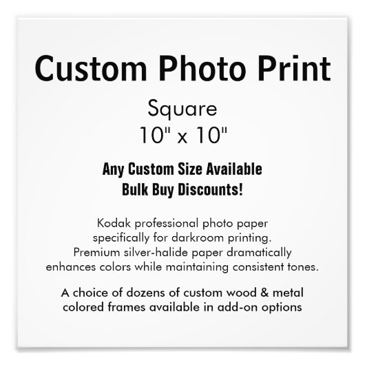 Impression photo personnalisée - Carré 10" x 10" (Devant)