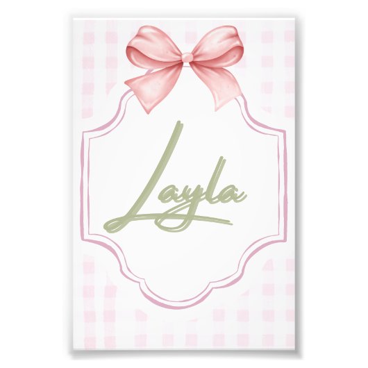 Impression Photo Personnalisée Layla Baby Girl Nursery Bow&En vichy (Devant)
