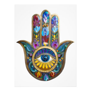 Impression Photo Pétales Colorés Feuilles Hamsa Saphir Troisième Œi