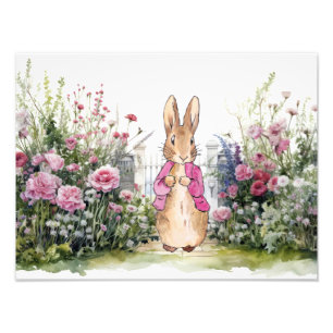 Impression Photo Peter le lapin rose dans son jardin