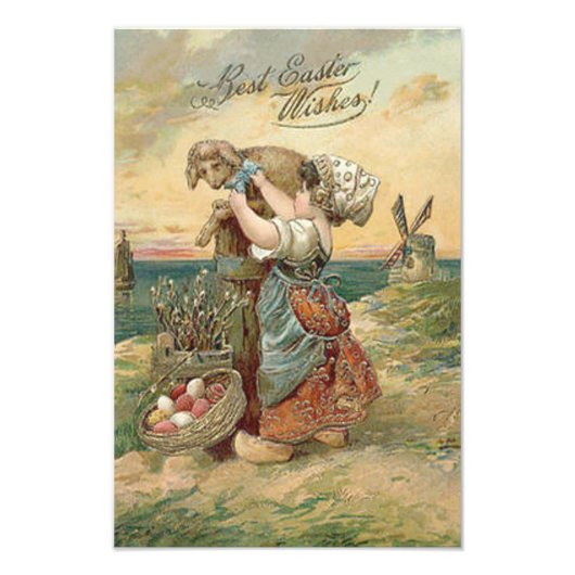 Impression Photo Petite fille moulin à vent Agneau de Pâques (Devant)