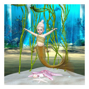Impression Photo Petite Sirène Fantaisie Fille, Océan Bleu