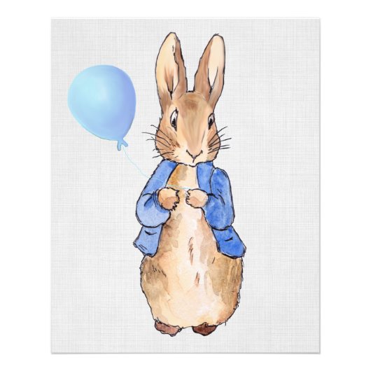 Impression Photo Pierre le lapin tenant ballon bleu linge gris (Devant)