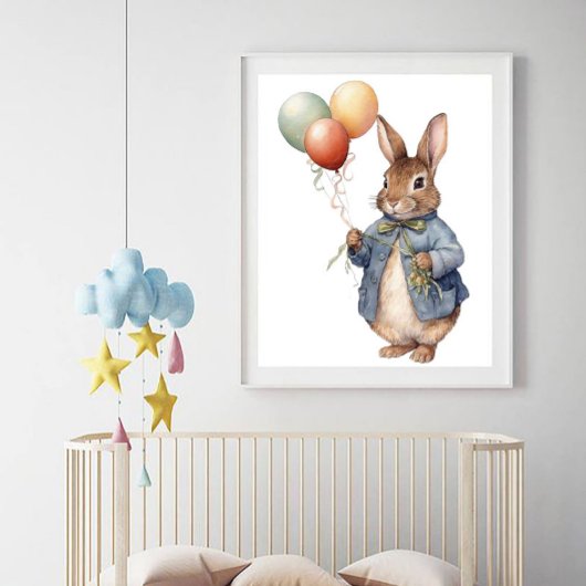 Impression Photo Pierre le lapin veste bleue avec ballons