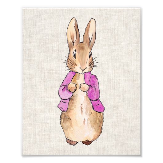 Impression Photo Pierre le lapin veste rose texture lin beige (Devant)