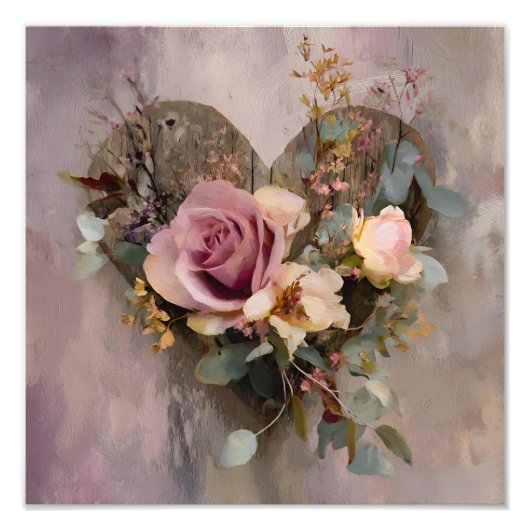 Impression Photo Pink Rose Heart Floral Painterly Botanica (Devant)