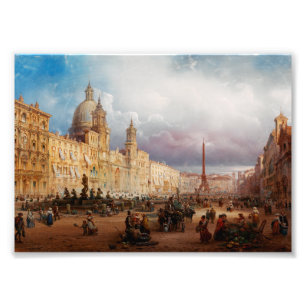 Impression Photo Place Navona Marché de Rome Années 1850 Art