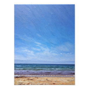 Impression Photo Plage paisible avec ciel bleu clair et vagues