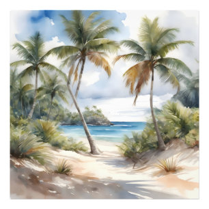Impression Photo Plage tropicale avec palmiers