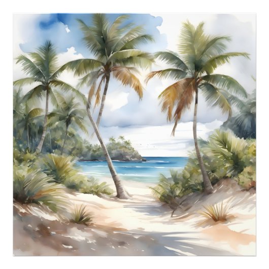 Impression Photo Plage tropicale avec palmiers (Devant)